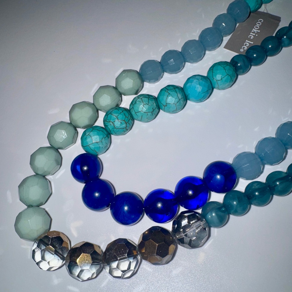 Vintage Cookie Lee Riviera 2 Strand Multi Blue Ombre Chunky Faceted Bead Necklac